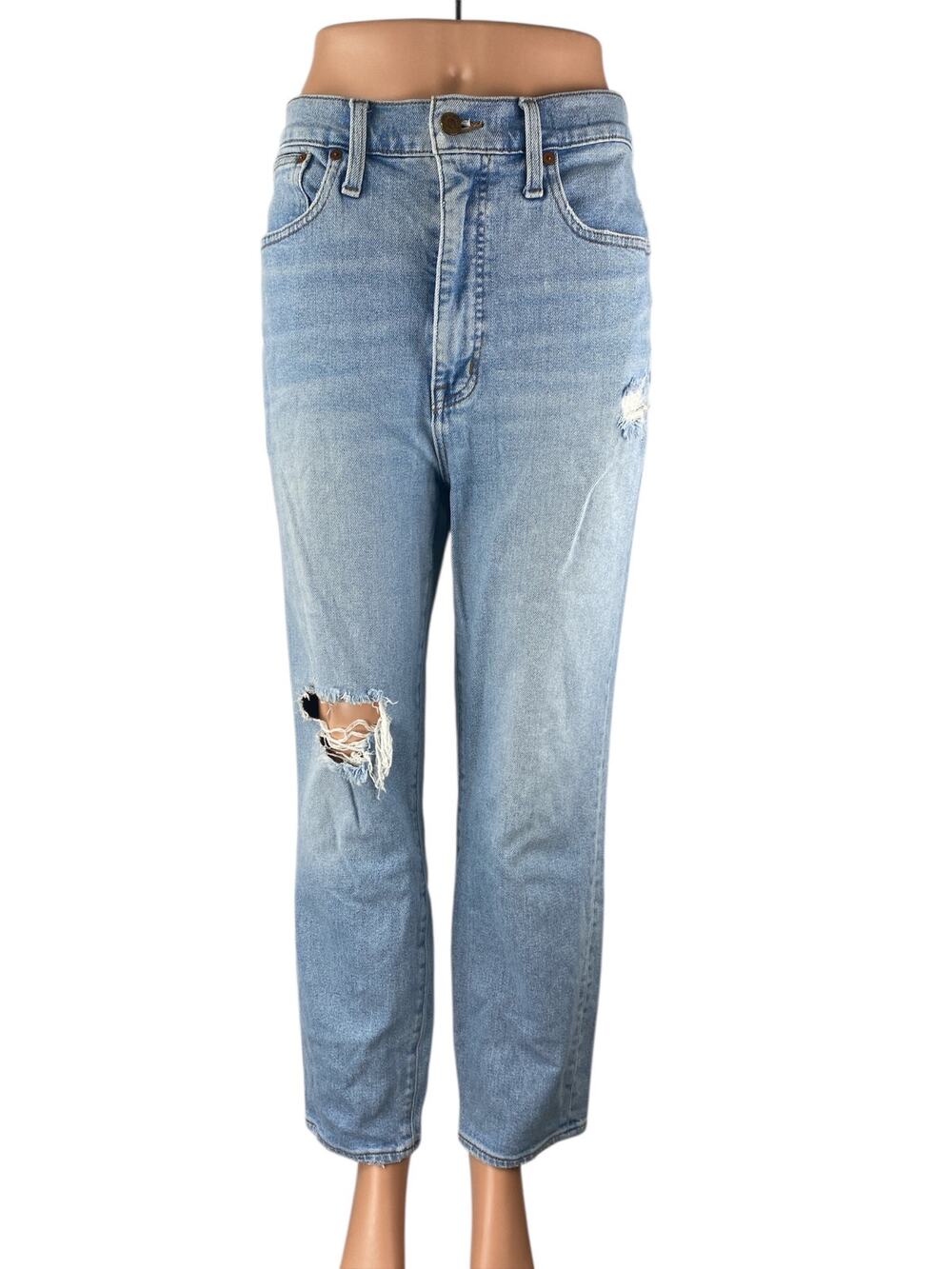 Madewell Womens Light Wash Distressed High Waisted Straight Denim Jeans Pants 30